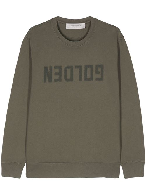 SWEATSHIRT DISTRESSED COTTON JERSEY WITH LOGO GOLDEN GOOSE DELUXE BRAND | GMP01223.P000642.35479/DUSTY OLIVE